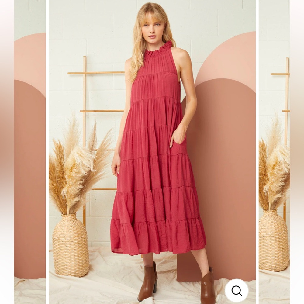 Sleeveless Mock Neck Tiered Maxi Dress by Entro Clothing, size small